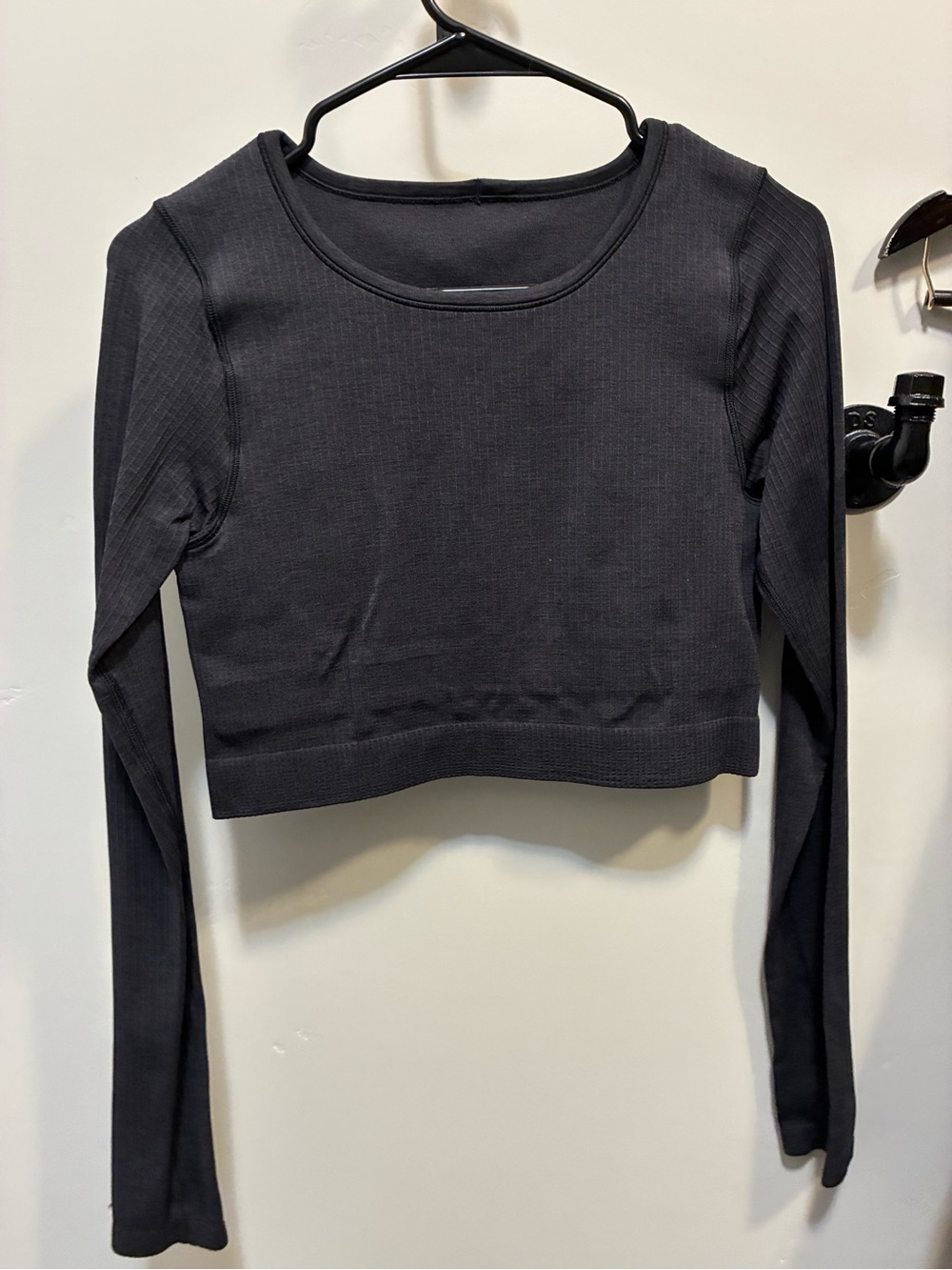 Lululemon Ebb to Street Long Sleeve Black Ribbed Crop Top, size 8